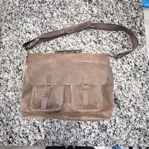 KomalC 19 Inch Leather briefcase Laptop Messenger Bags for Men Distressed Tan